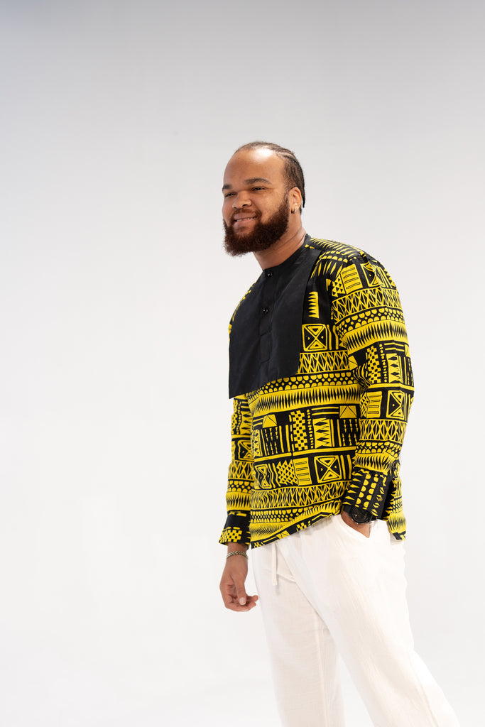 Obi Men's African Print Shirt (Abstract Geometric)