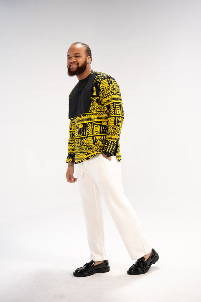 Obi Men's African Print Shirt (Abstract Geometric)