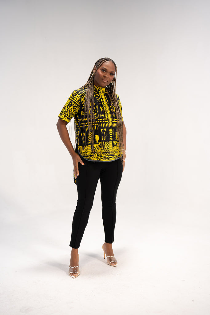 Adaoma Women's African Print Shirt (Abstract Geometric)