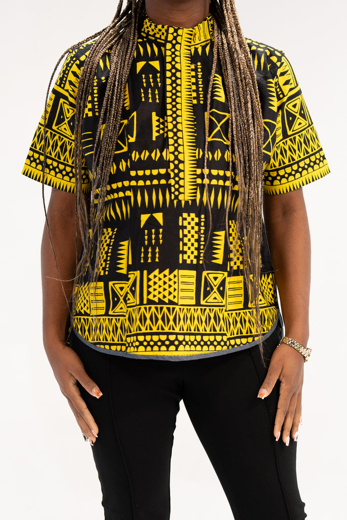 Adaoma Women's African Print Shirt (Abstract Geometric)