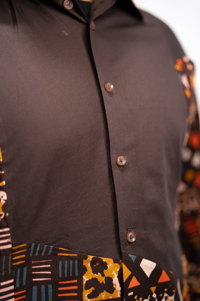 Kofi Men’s African Print Shirt (Earthy Geometric Majesty)