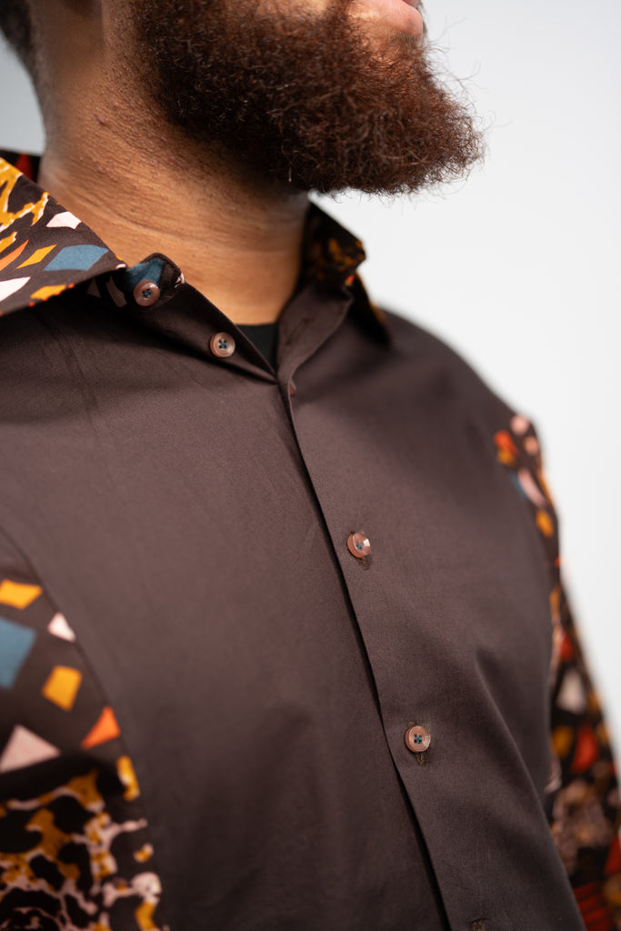 Kofi Men’s African Print Shirt (Earthy Geometric Majesty)