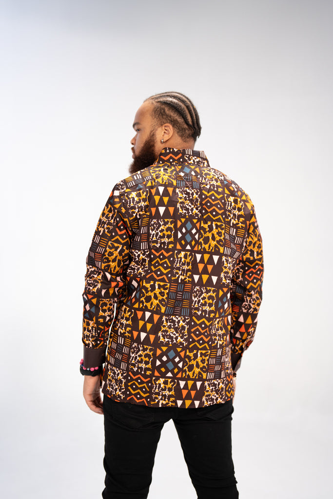 Kofi Men’s African Print Shirt (Earthy Geometric Majesty)