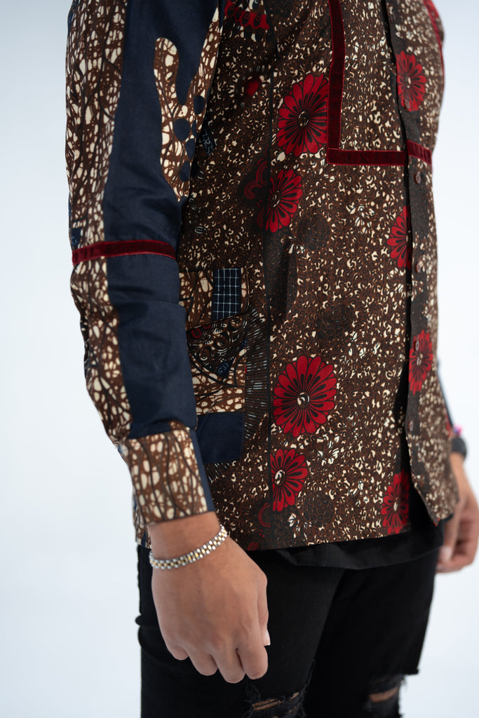 Mide Men’s African Print Shirt (Brown Red Multipattern)
