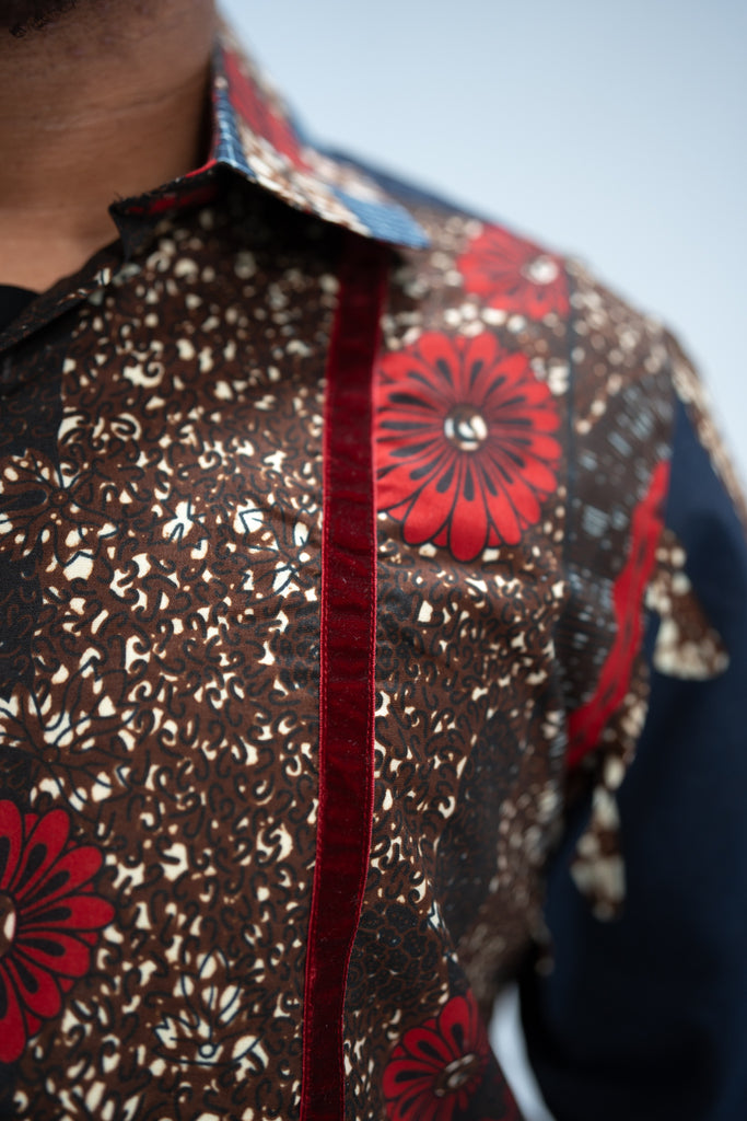 Mide Men’s African Print Shirt (Brown Red Multipattern)