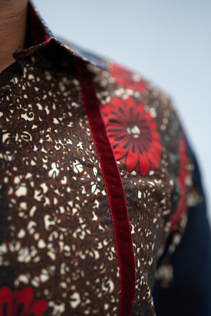 Mide Men’s African Print Shirt (Brown Red Multipattern)