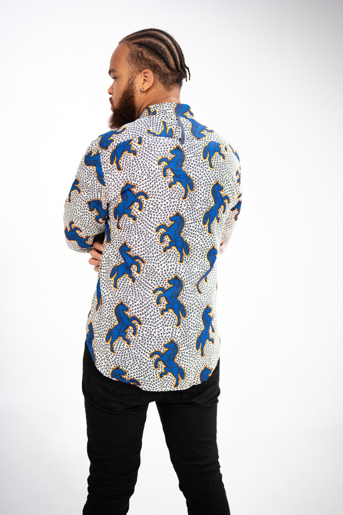 Chidera Men’s African Print Shirt (Blue Multipattern)