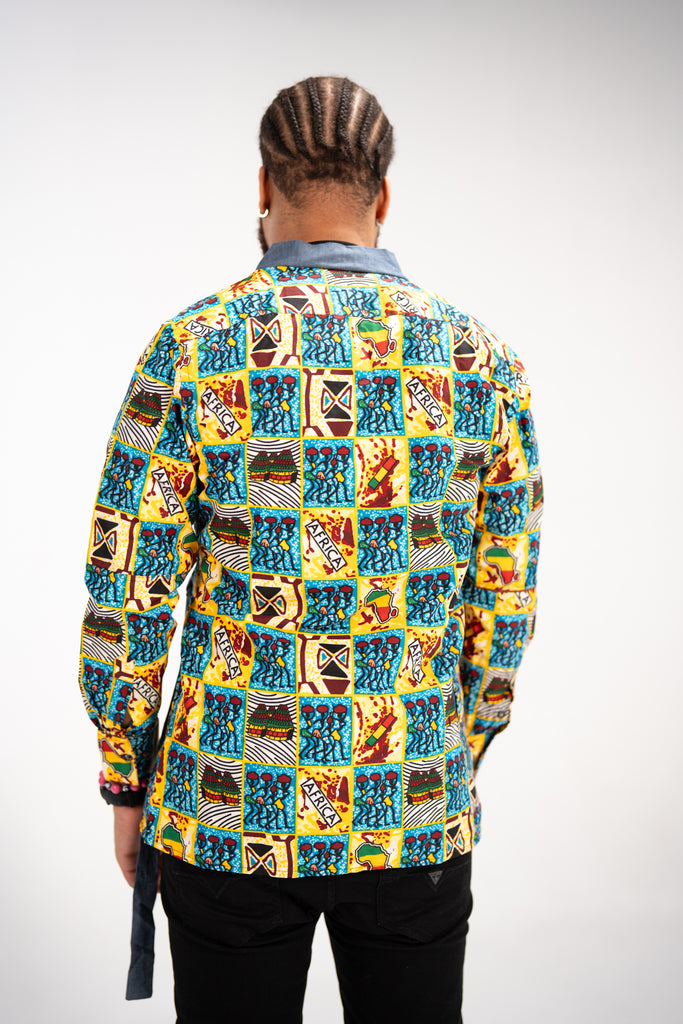 Nnamdi Men's African Print Side Wrap Shirt (Multipattern)