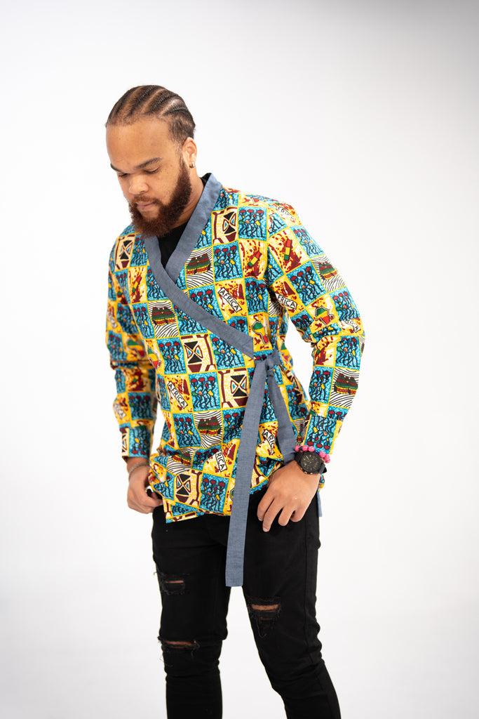 Nnamdi Men's African Print Side Wrap Shirt (Multipattern)