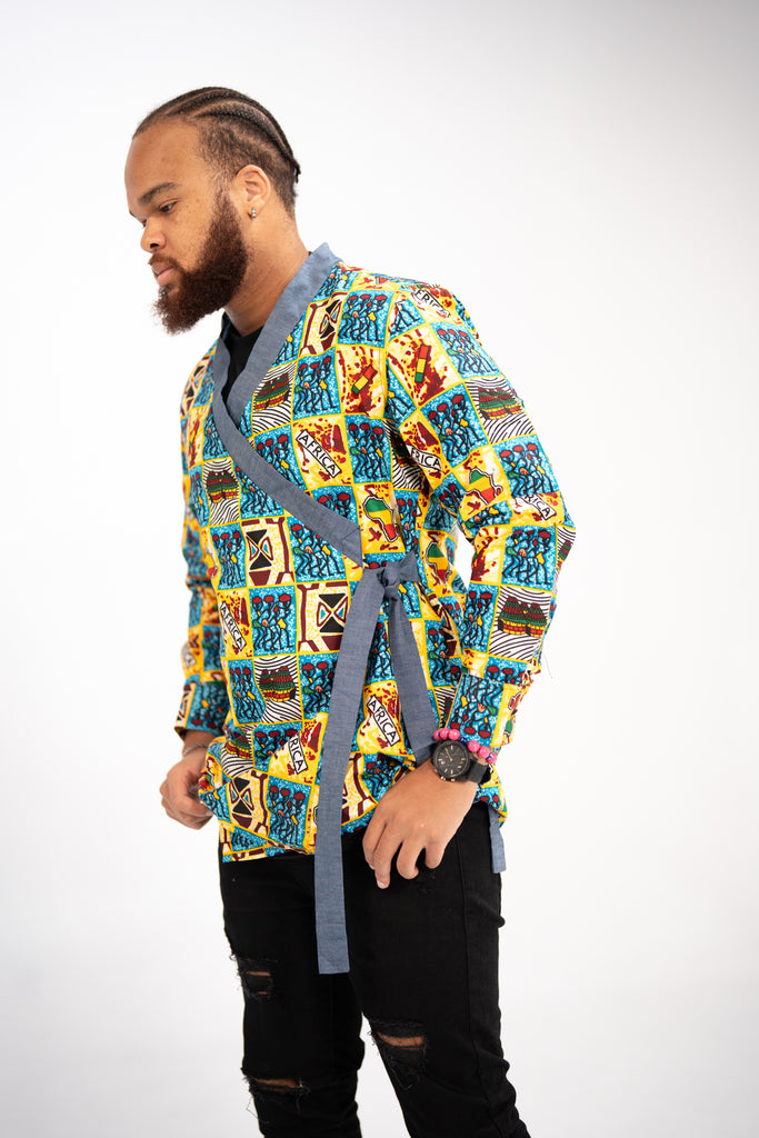 Nnamdi Men's African Print Side Wrap Shirt (Multipattern)