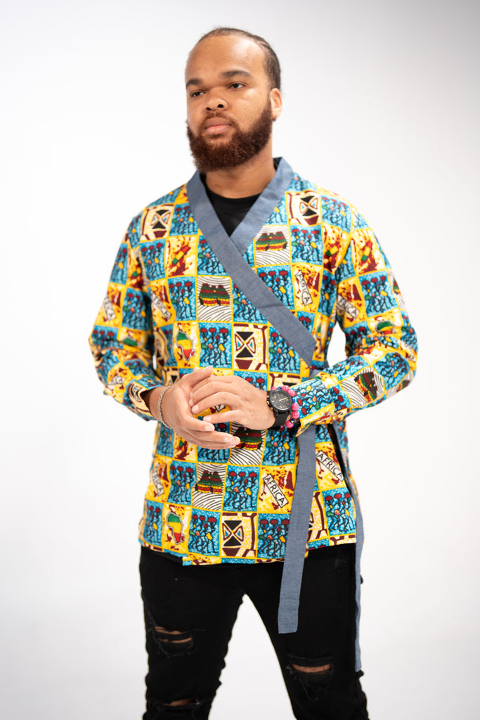 Nnamdi Men's African Print Side Wrap Shirt (Multipattern)