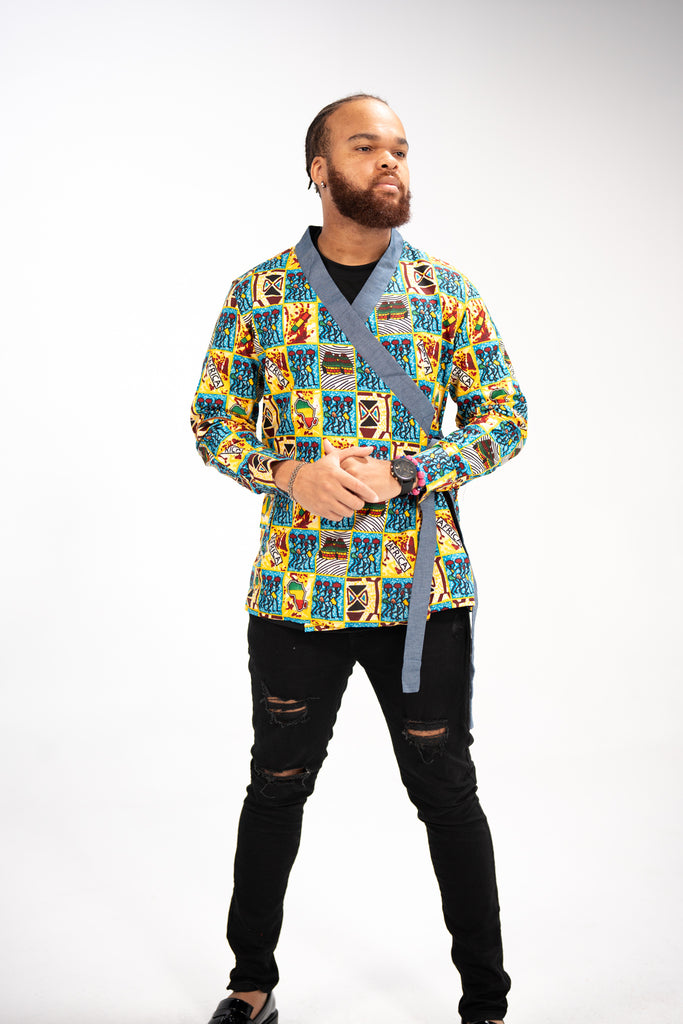 Nnamdi Men's African Print Side Wrap Shirt (Multipattern)