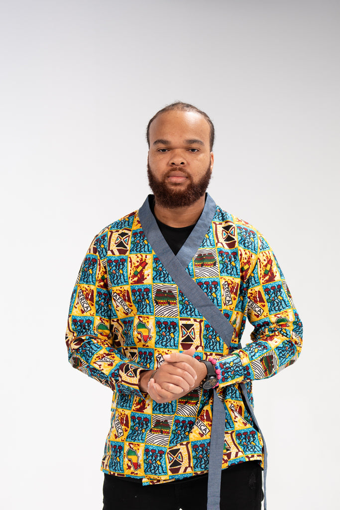 Nnamdi Men's African Print Side Wrap Shirt (Multipattern)