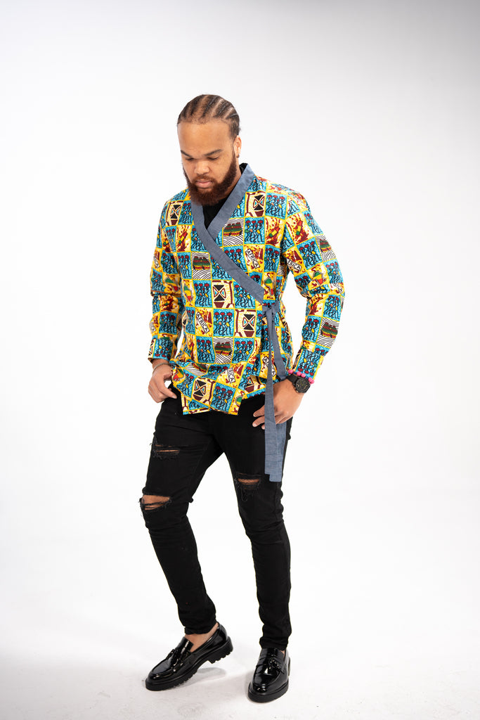Nnamdi Men's African Print Side Wrap Shirt (Multipattern)