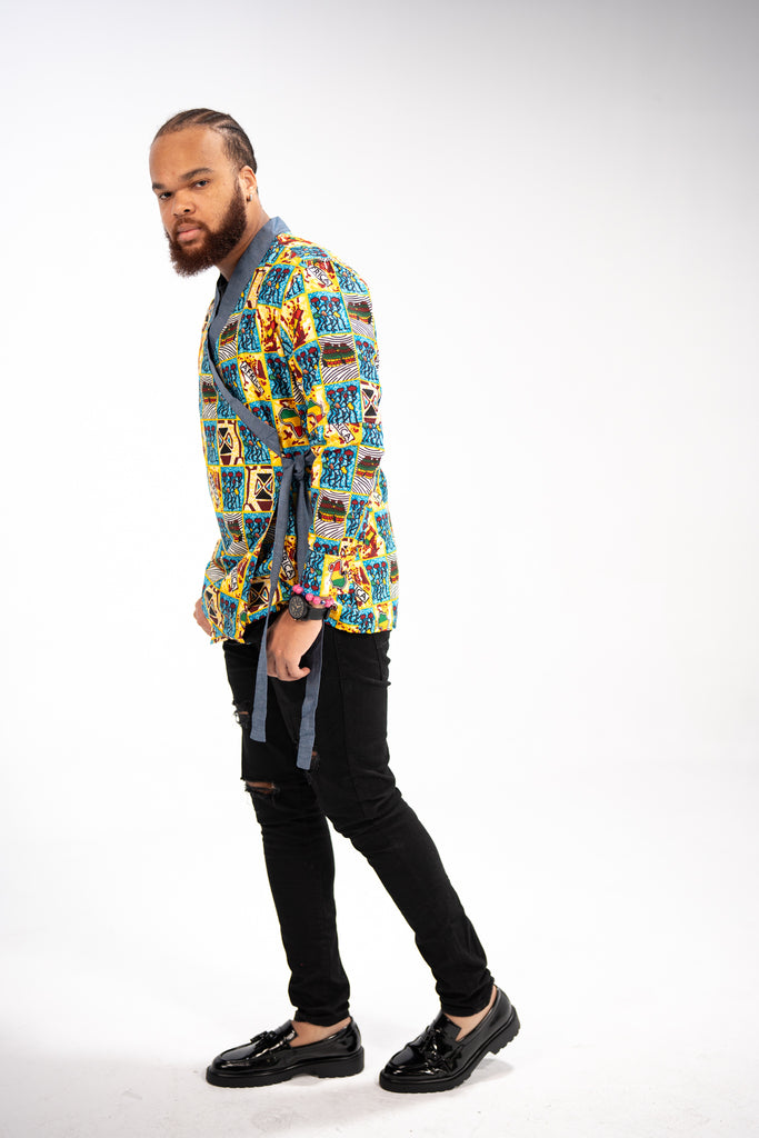 Nnamdi Men's African Print Side Wrap Shirt (Multipattern)