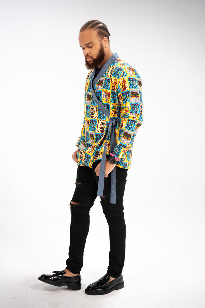 Nnamdi Men's African Print Side Wrap Shirt (Multipattern)