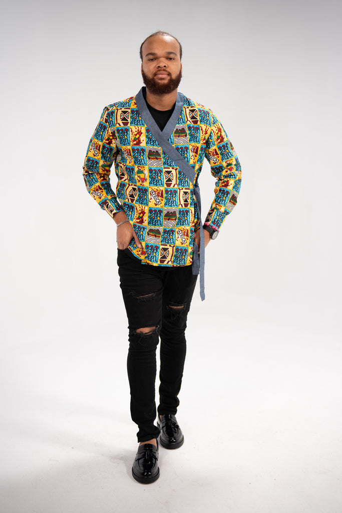 Nnamdi Men's African Print Side Wrap Shirt (Multipattern)