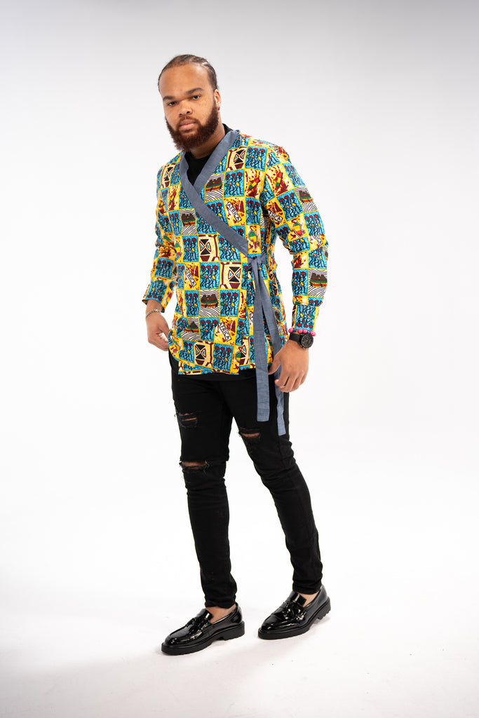 Nnamdi Men's African Print Side Wrap Shirt (Multipattern)