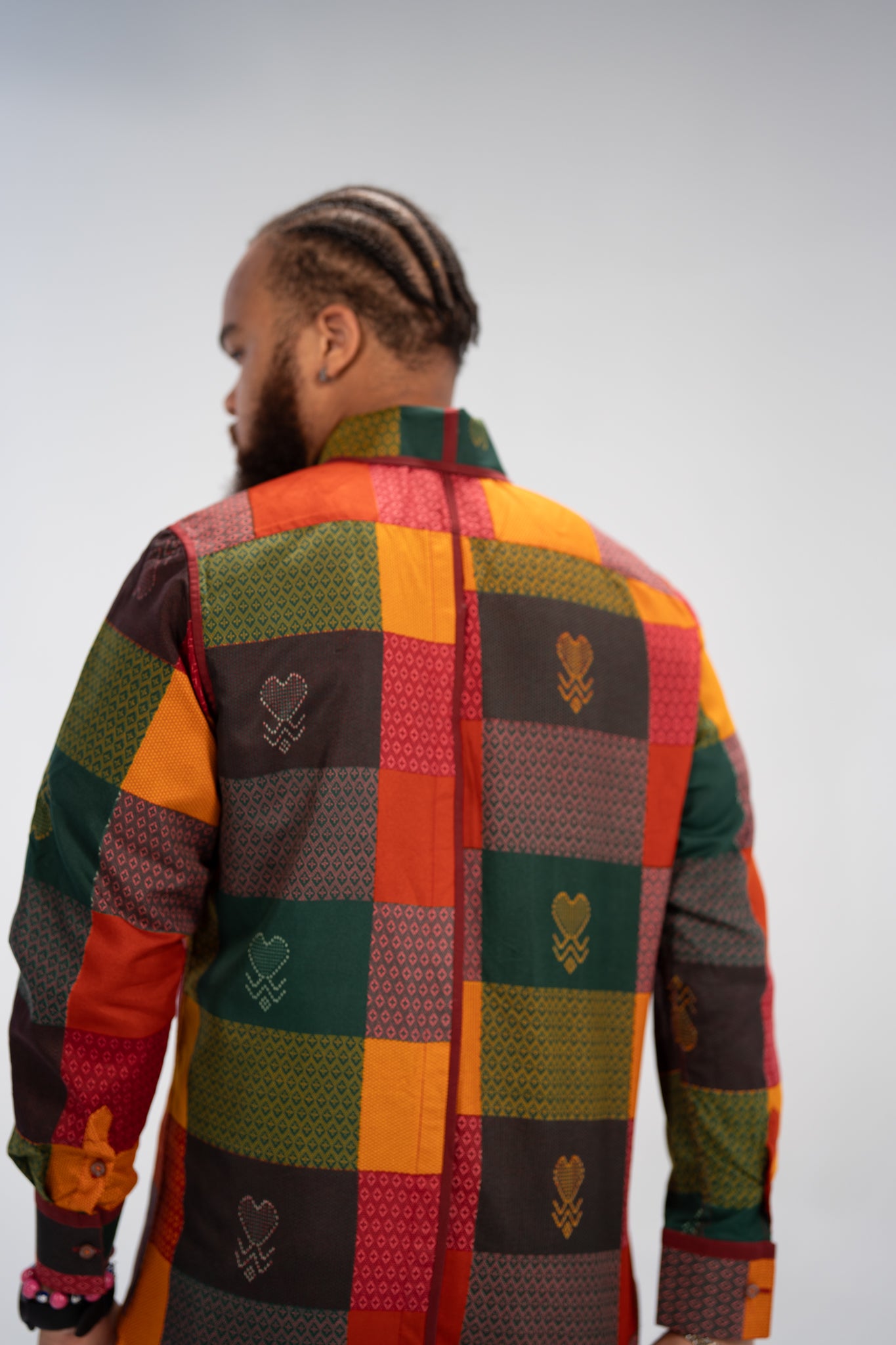 Adinkra Heritage Men's African Print Shirt (Earthy Geometric)