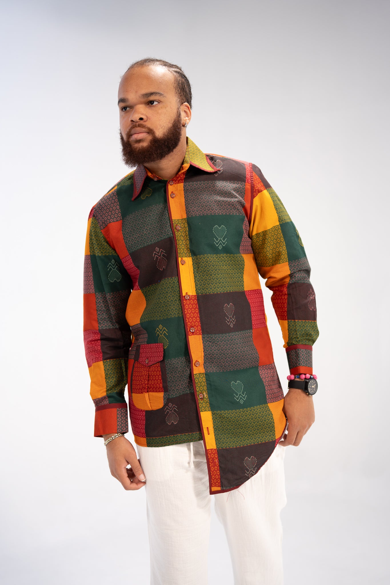 Adinkra Heritage Men's African Print Shirt (Earthy Geometric)