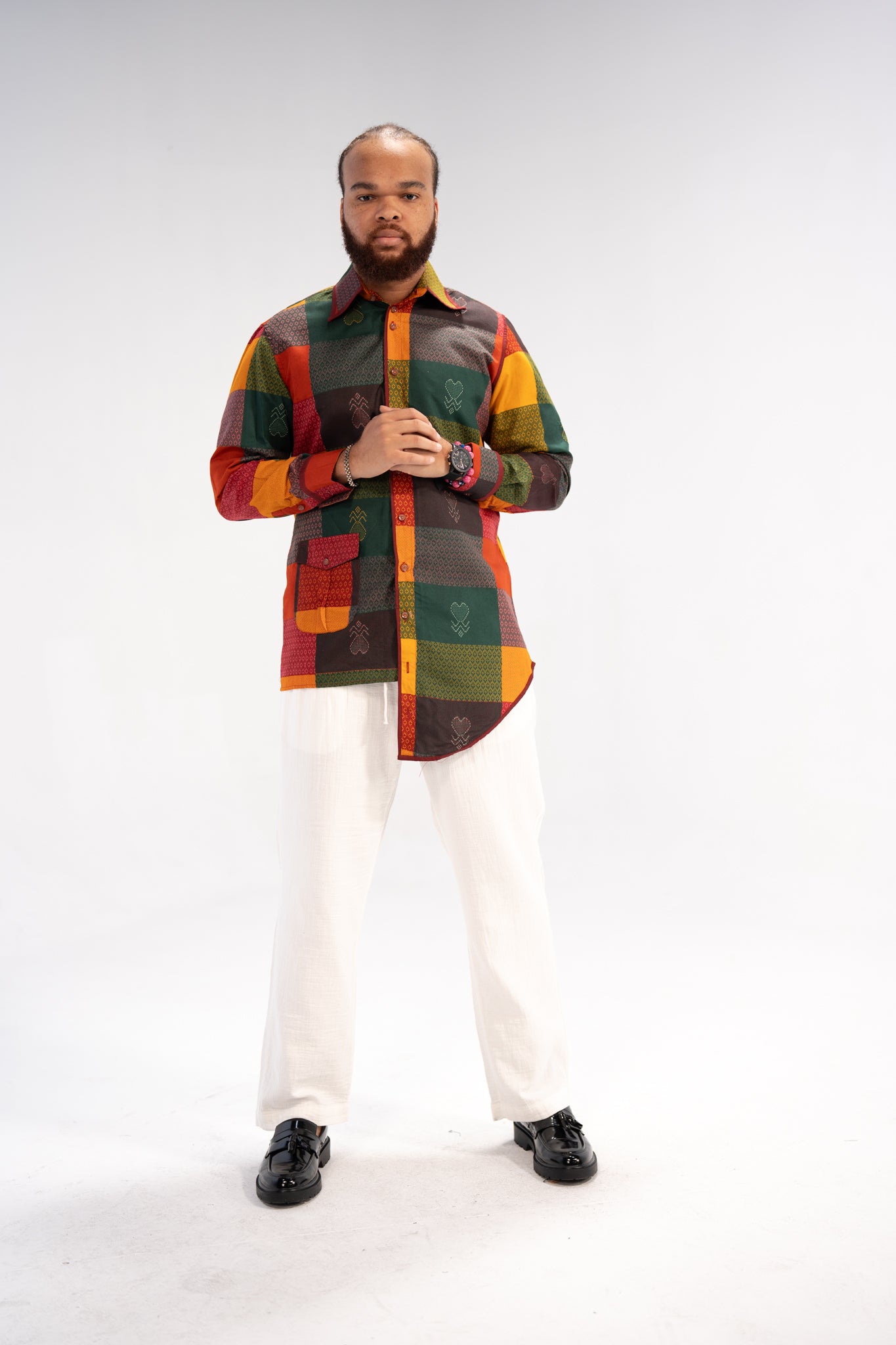 Adinkra Heritage Men's African Print Shirt (Earthy Geometric)