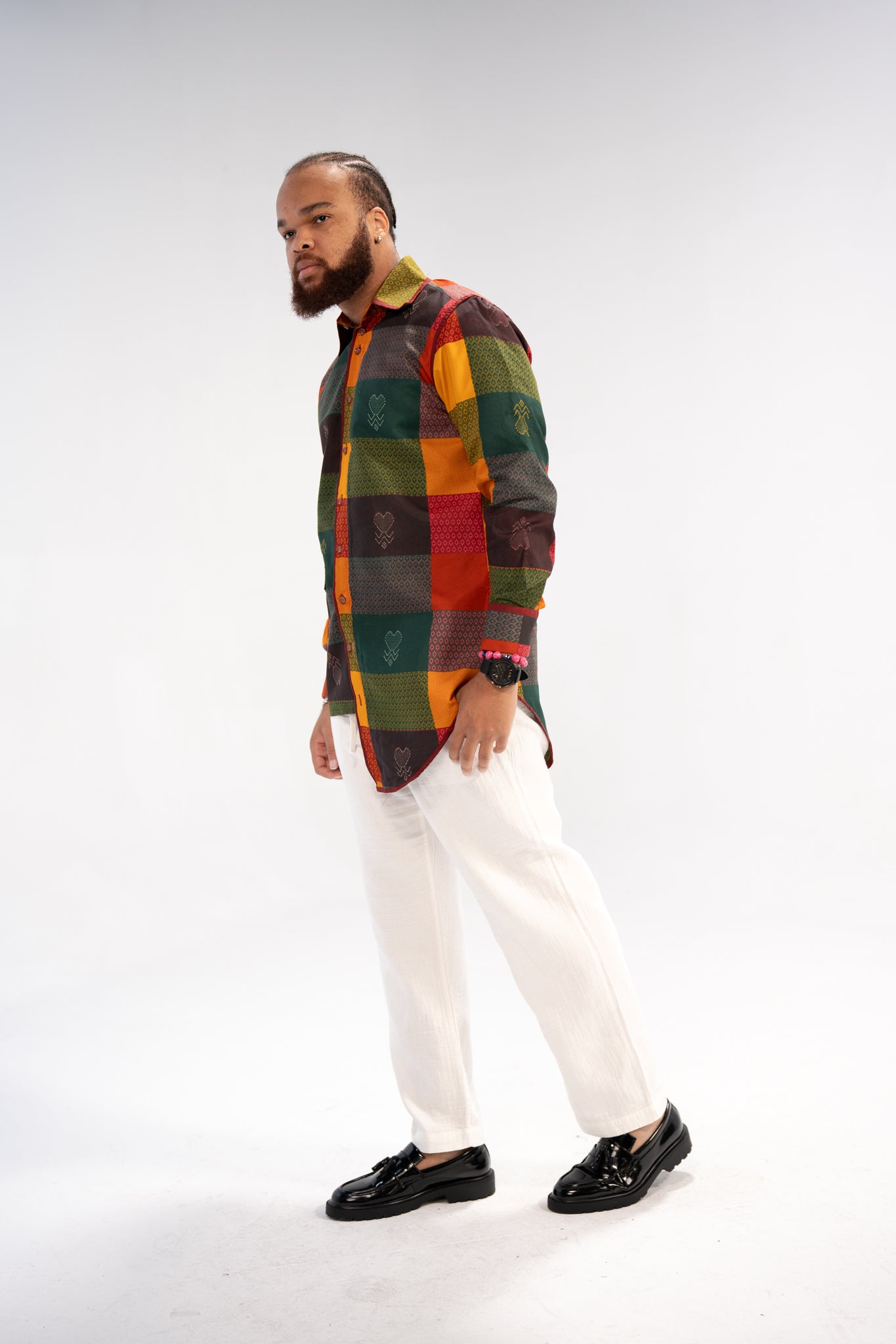 Adinkra Heritage Men's African Print Shirt (Earthy Geometric)