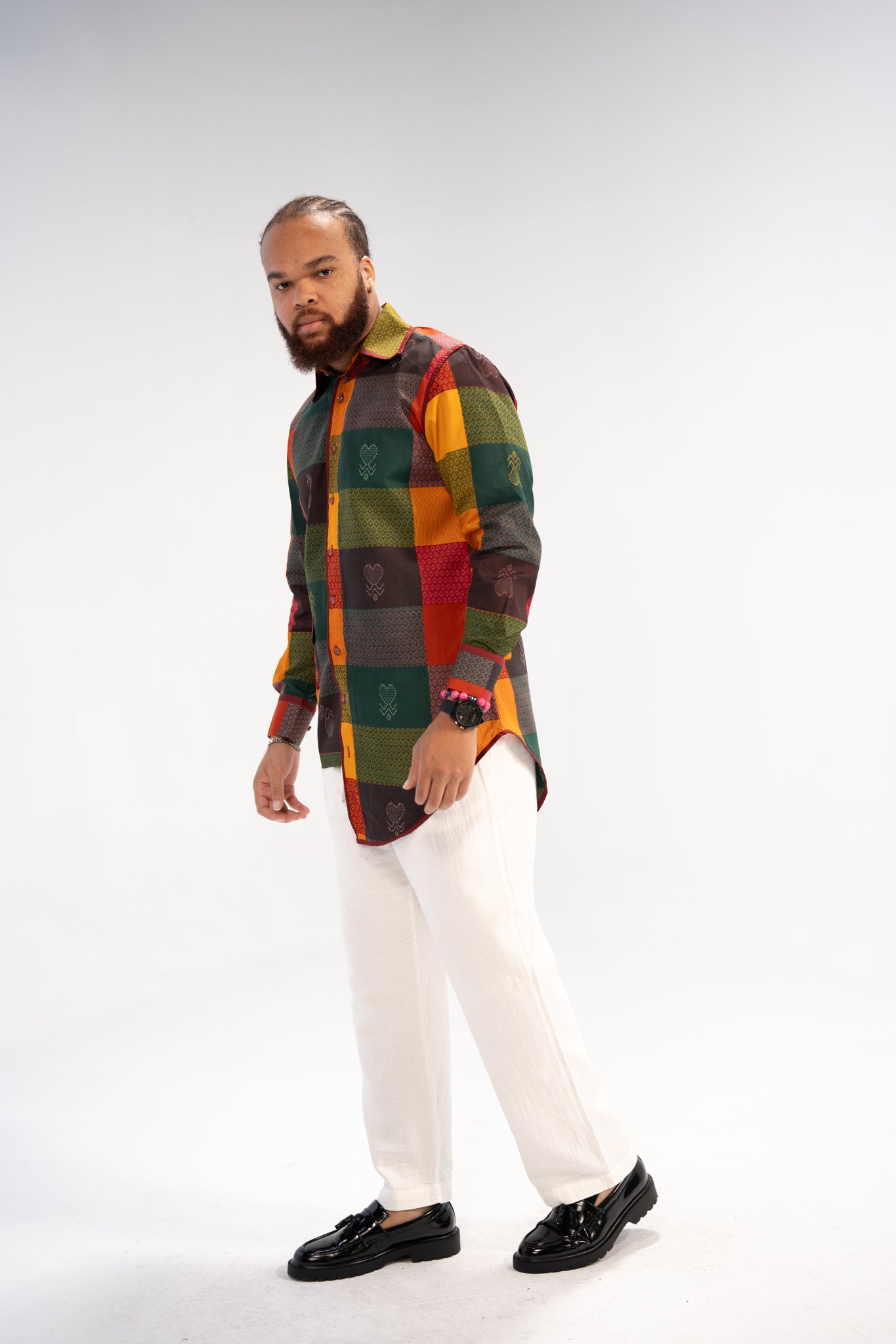 Adinkra Heritage Men's African Print Shirt (Earthy Geometric)