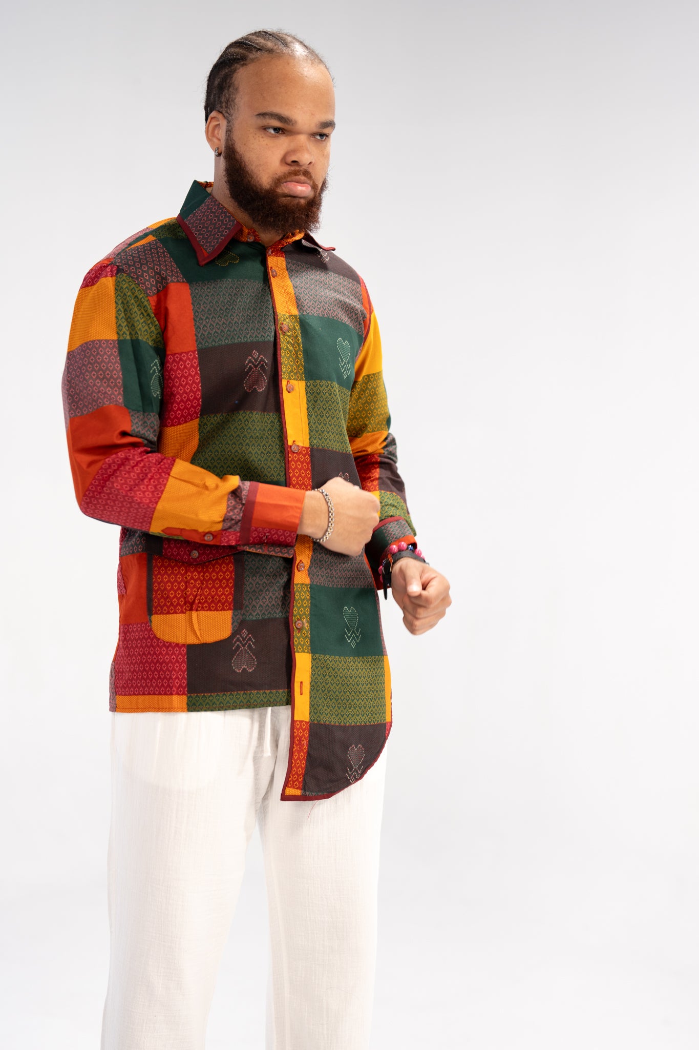 Adinkra Heritage Men's African Print Shirt (Earthy Geometric)