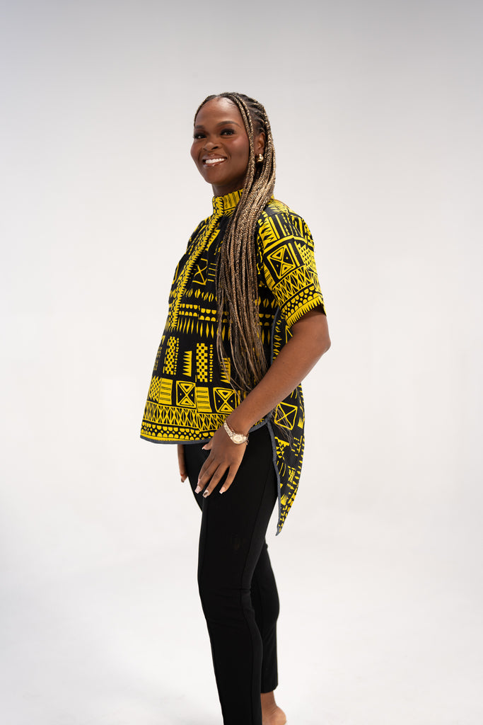 Adaoma Women's African Print Shirt (Abstract Geometric)